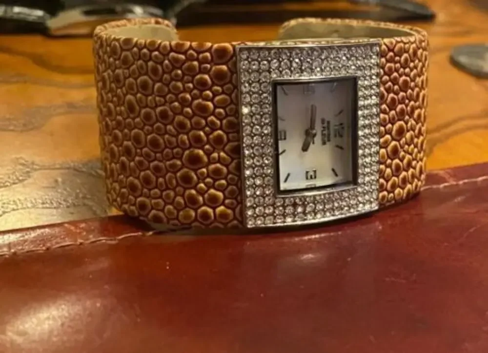 Women's Montres de Fleur Watch, Bangle Bracelet with Crystal Accented Bezel